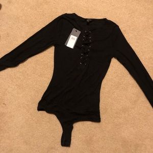 Black lace up fitted Bodysuit brand new with tags